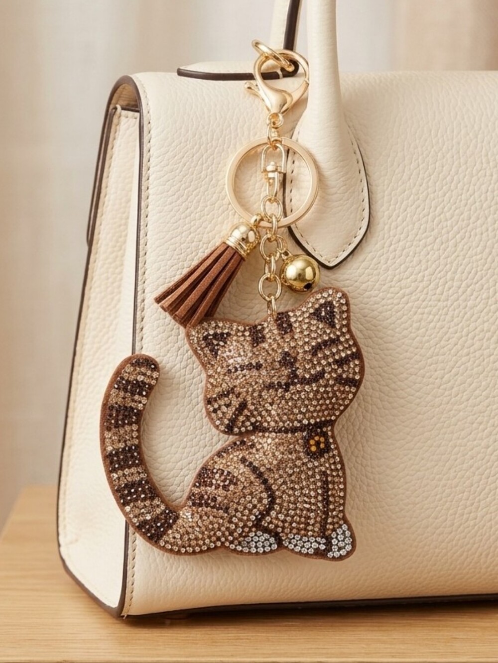 Large Brown & Gold Shimmering Cat Bag Charm - NWT